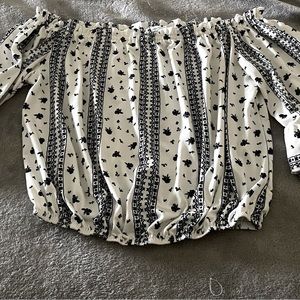 EUC Next & New Crop Top Navy & White Blouse